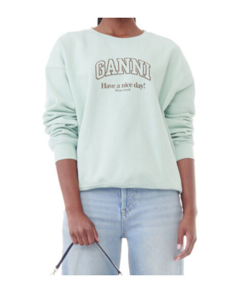 Ganni Logo-print Organic-cotton Sweatshirt In Green