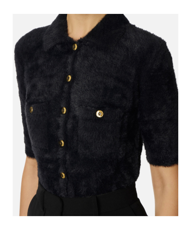 Elisabetta Franchi Mini Cardigan In Knit Fabric With Jewel Buttons In Black