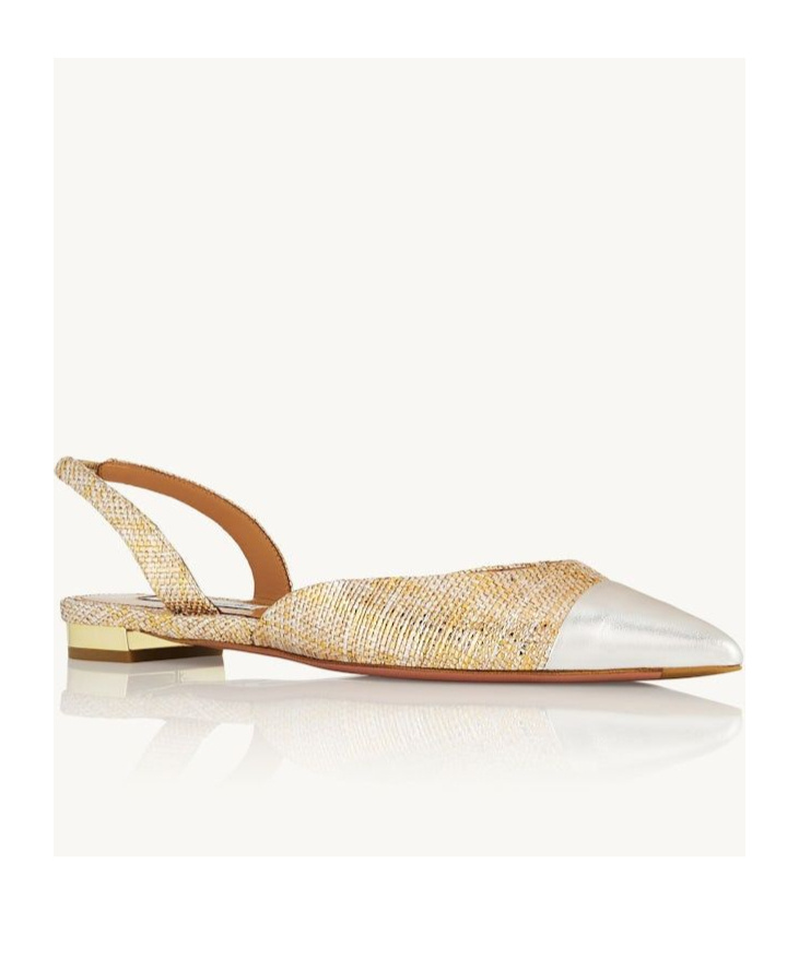 Aquazzura 10mm Milanese Laminated Leather Flats In Nude