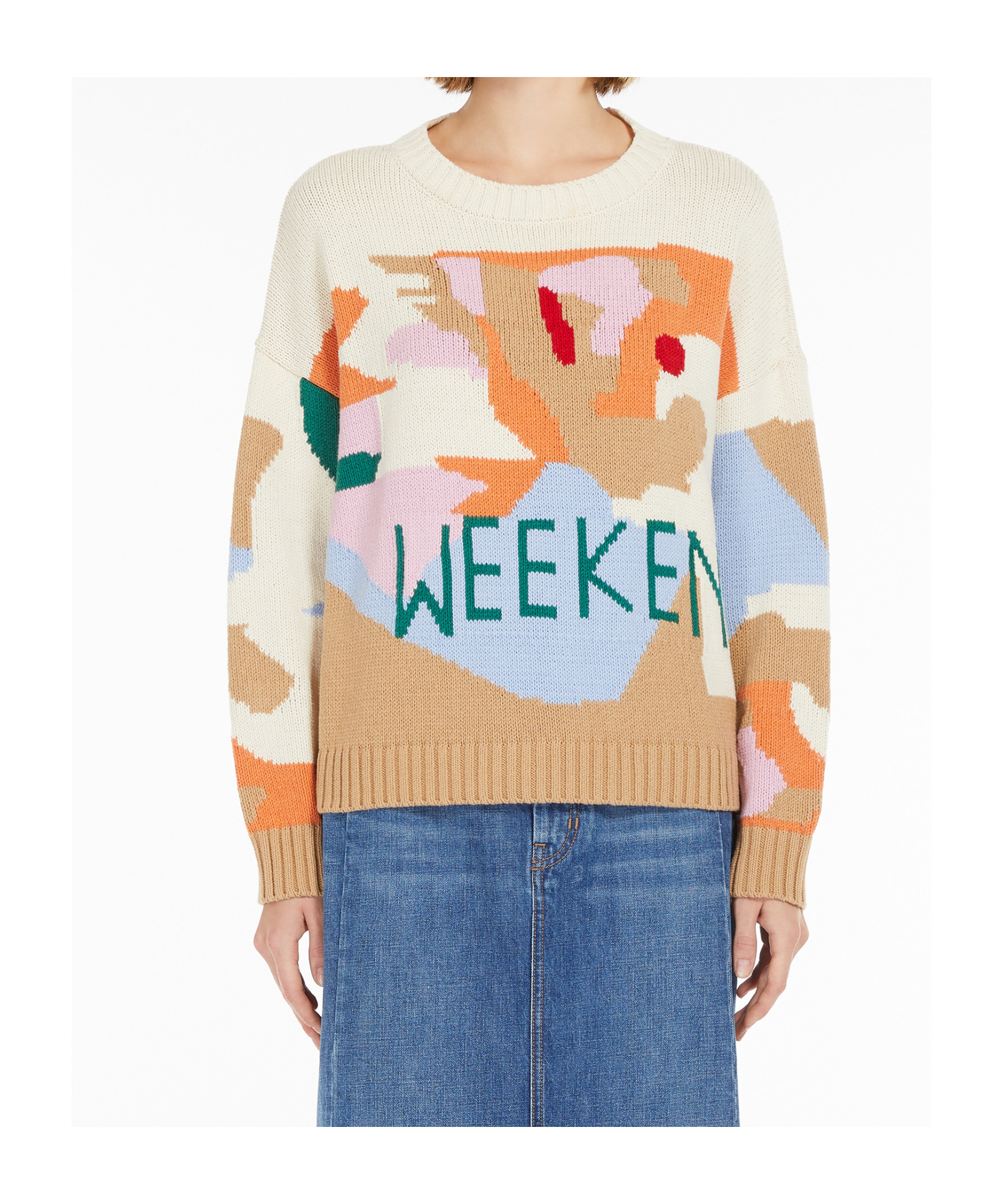 Shop Weekend Max Mara Patterned Cotton Yarn Jumper In Multicolor