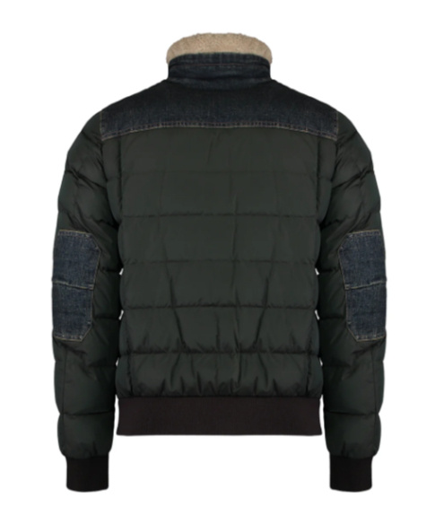 Moorer Denim-panelled Bomber Jacket In Black