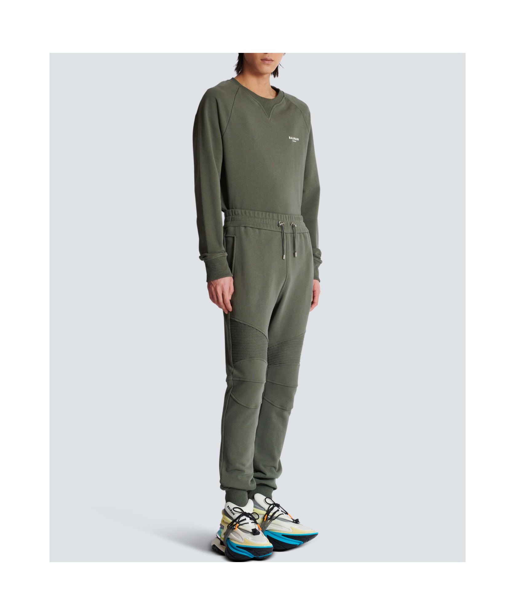 Shop Balmain Elastic Waist Sweatpants In Green