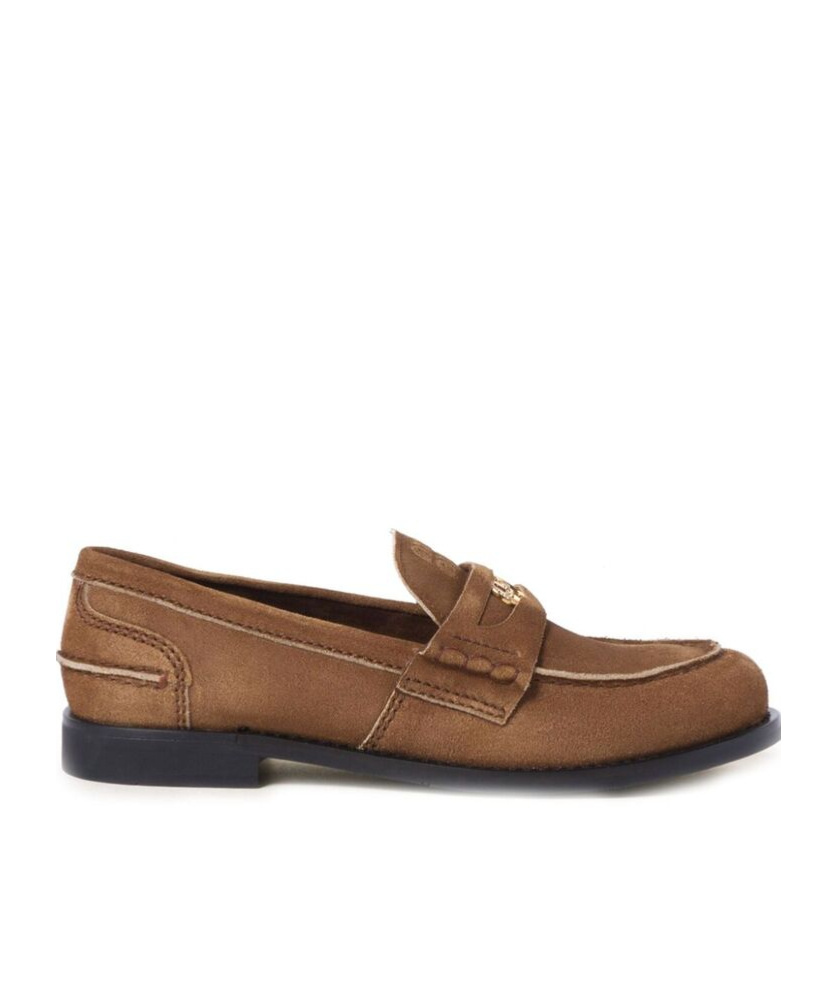 Miu Miu Coin-plaque Suede Loafers In Brown