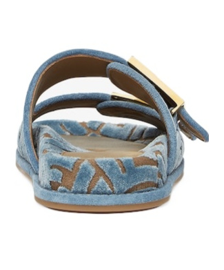 Fendi Light Blue Ff Jacquard Velvet Slides In Gray