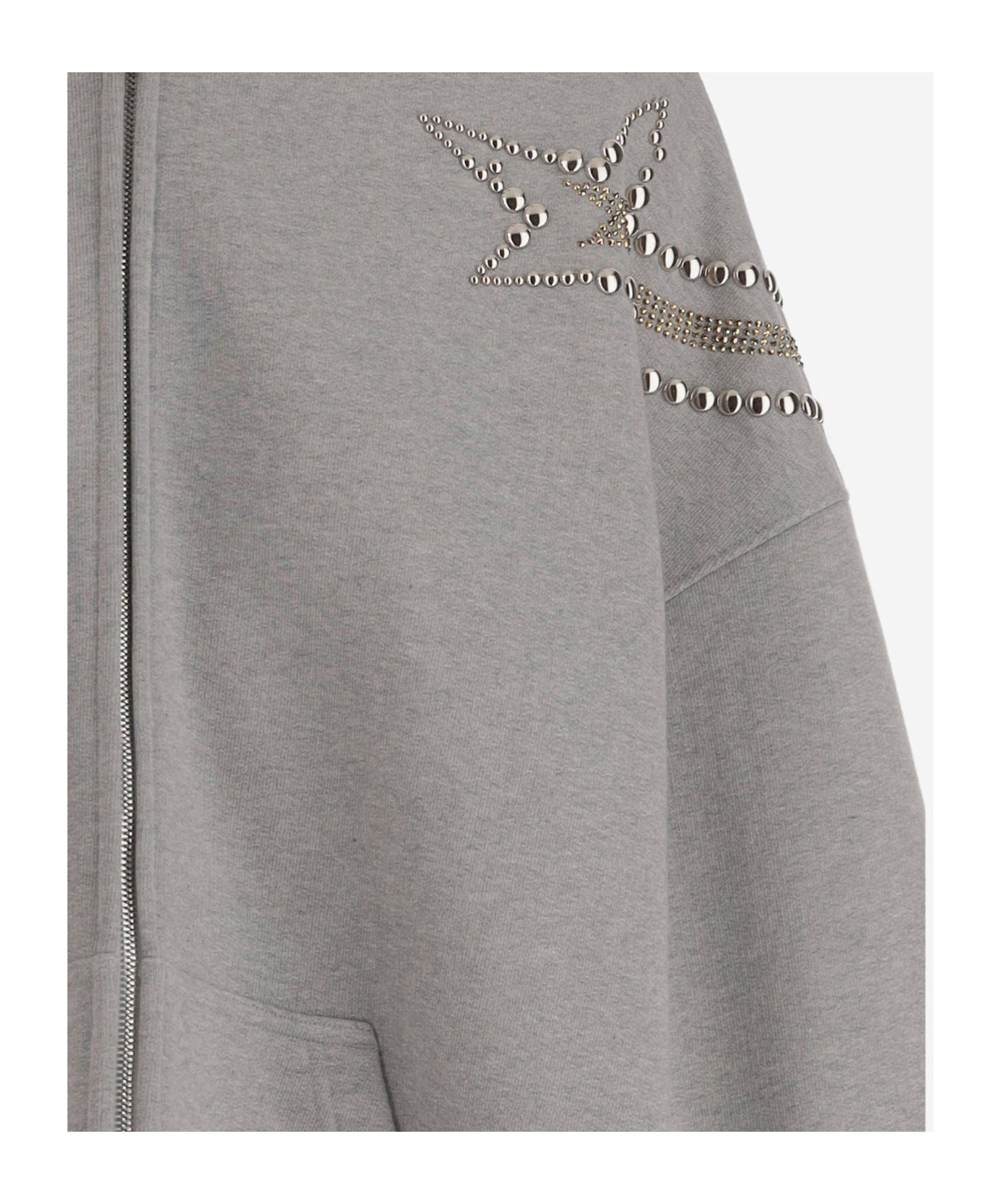 We11 Done Cotton Sweatshirt With Rhinestones And Studs In Gray