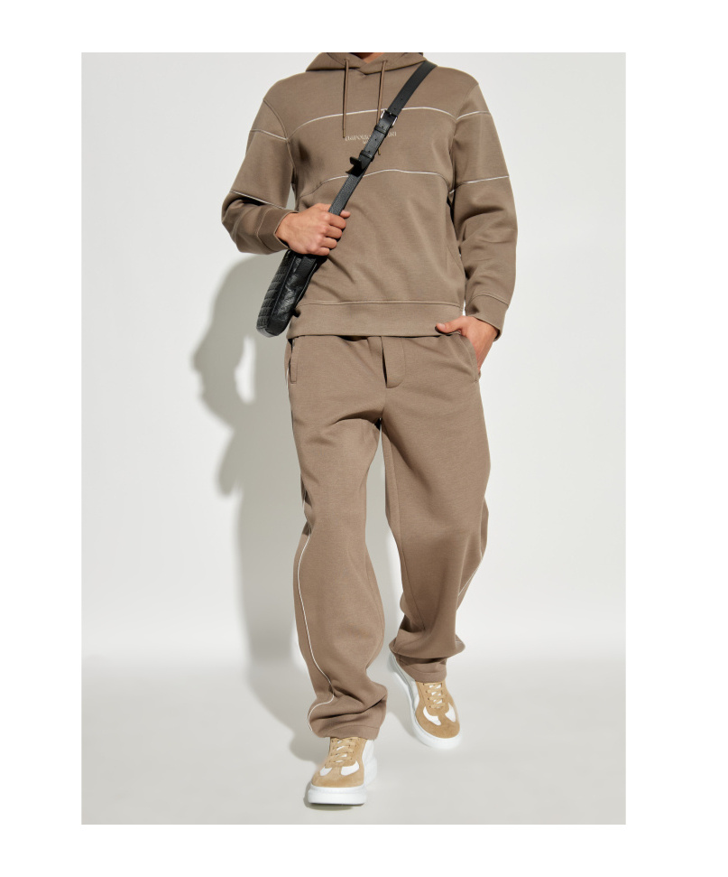 Emporio Armani Double Jersey Hoodie With 3d Logo In Brown