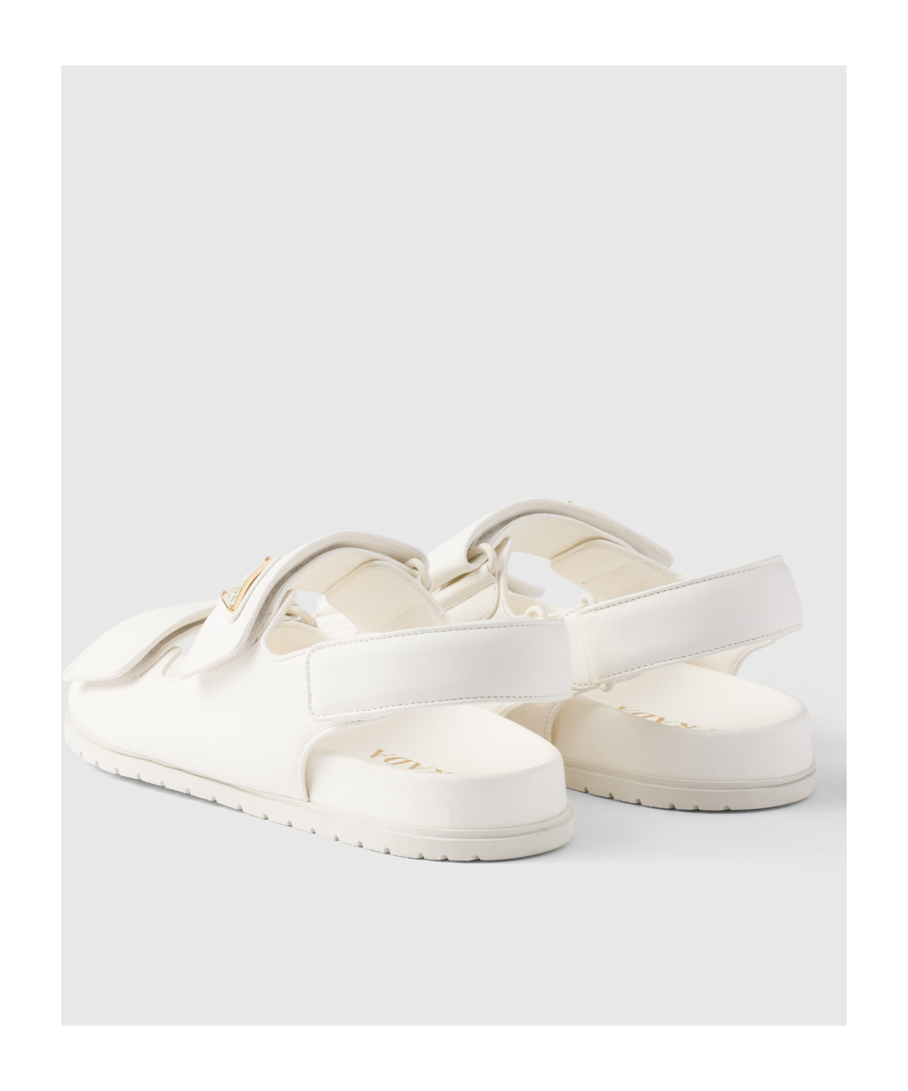 Prada Leather Triangle Sandals In Ivory