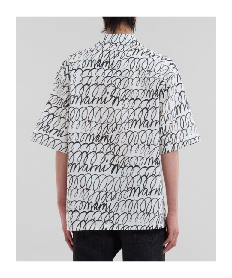 Shop Marni White Poplin Bowling Shirt With Scribble Motif