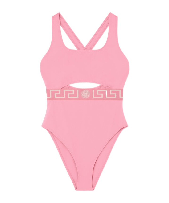 Versace Greca Trim One-piece Swimsuit In Pink