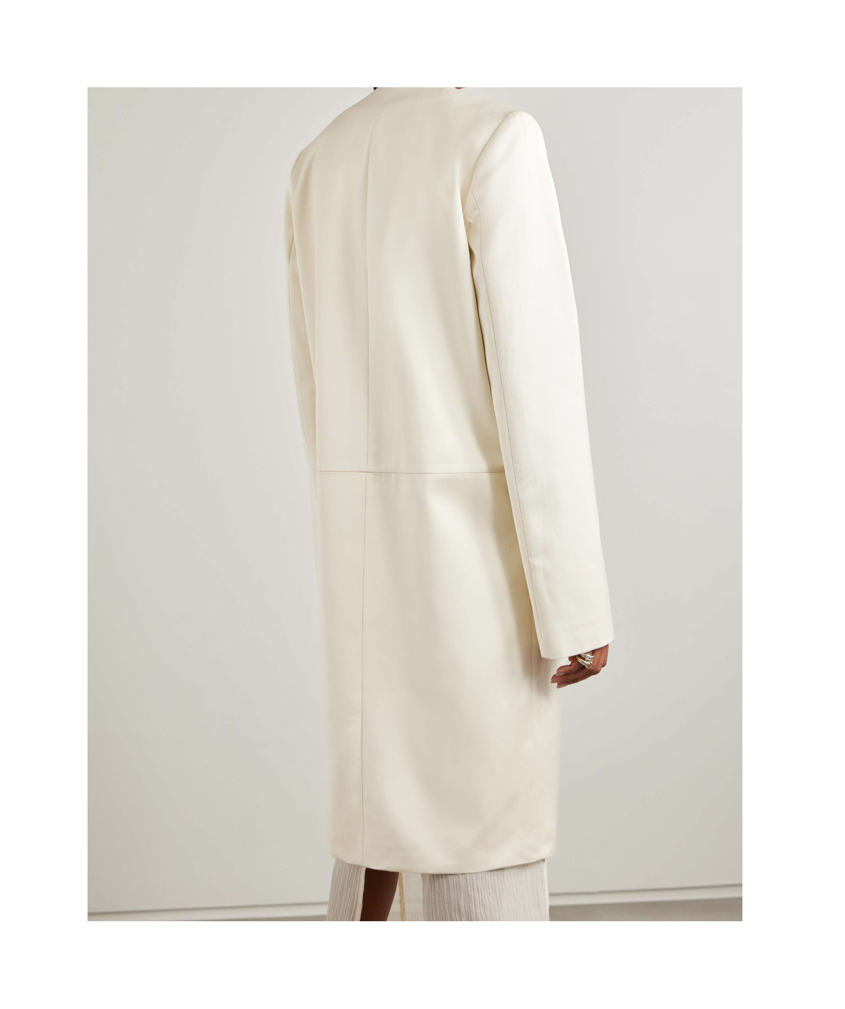 Totême Collarless Silk Coat In White
