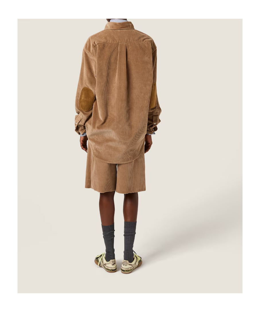 Miu Miu Corduroy And Suede Shirt In Gray