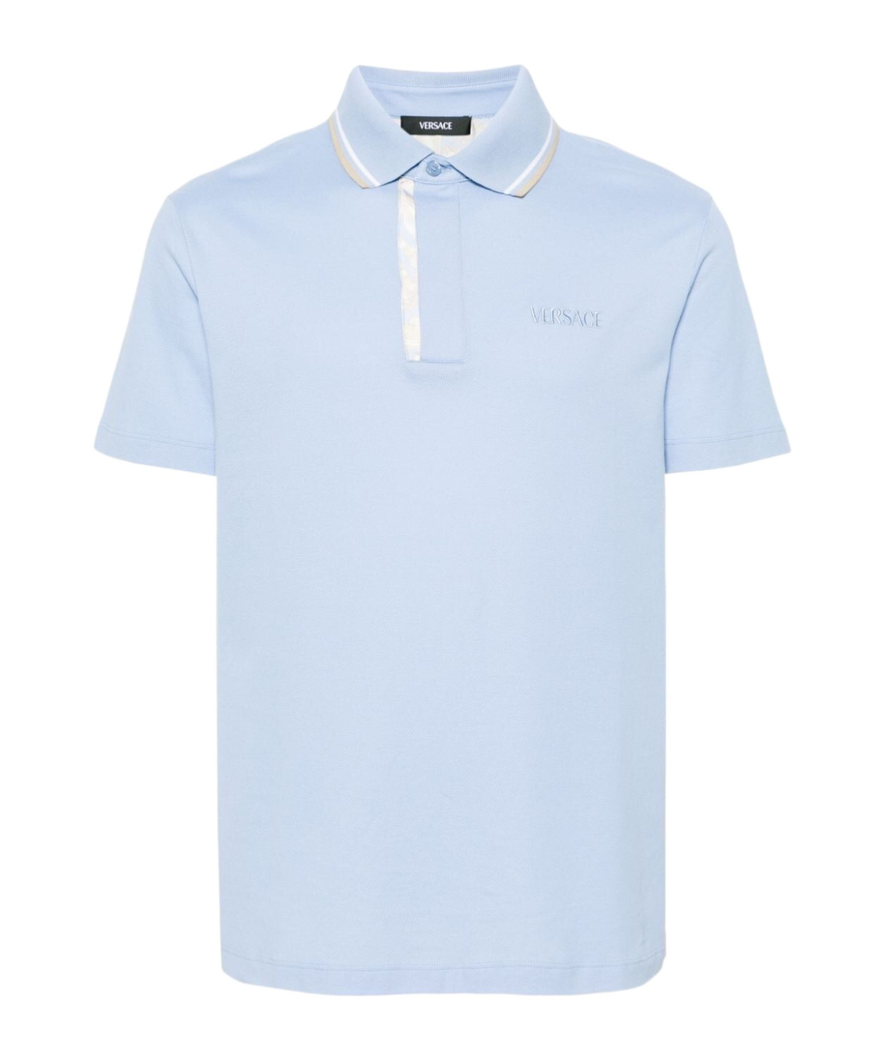 Shop Versace Barocco Logo Embroidered Polo Shirt In Blue
