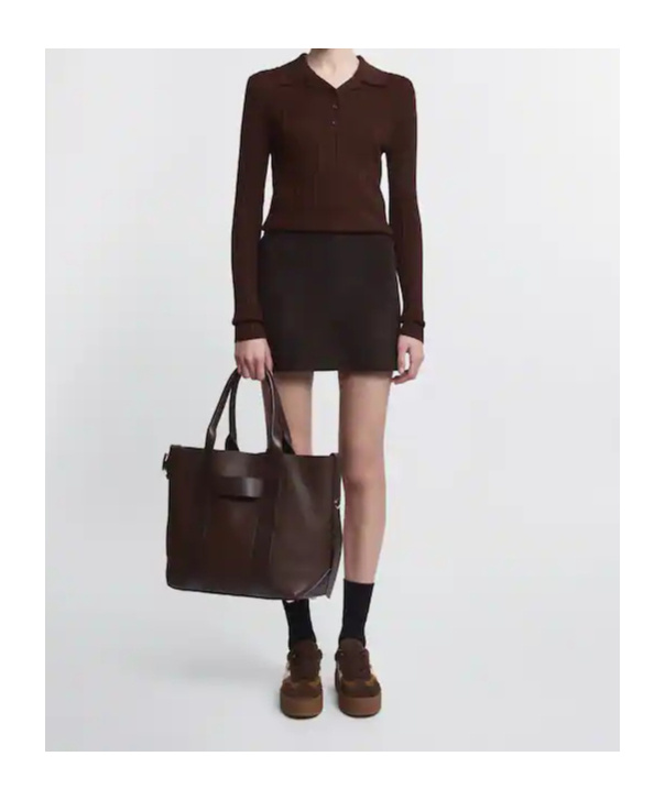 Hogan Structured Hammered Leather Tote Bag With Embossed Accents In Brown