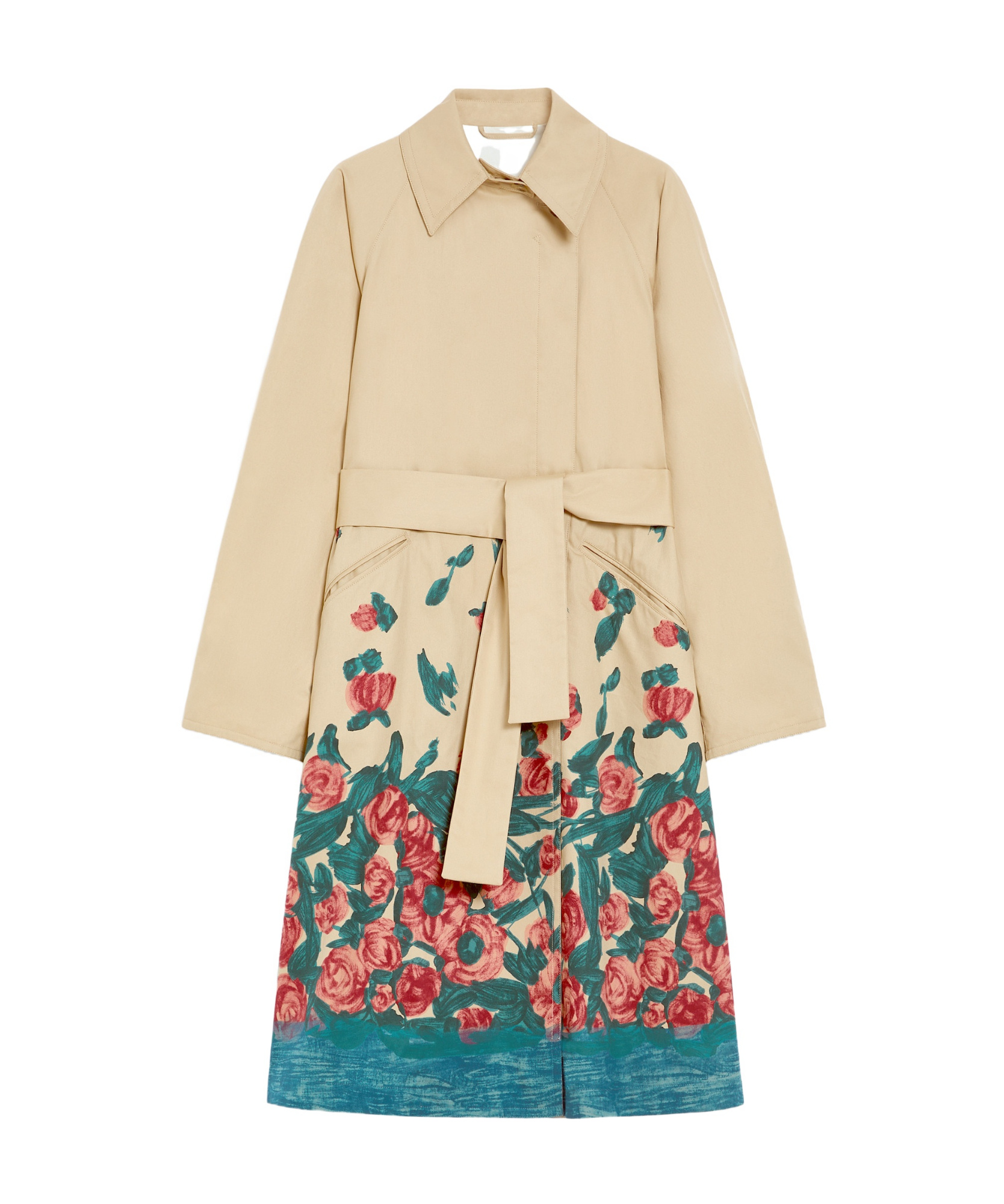 Weekend Max Mara Omens Beige Pesco Floral-print Cotton-gabardine Trench Coat In Beige