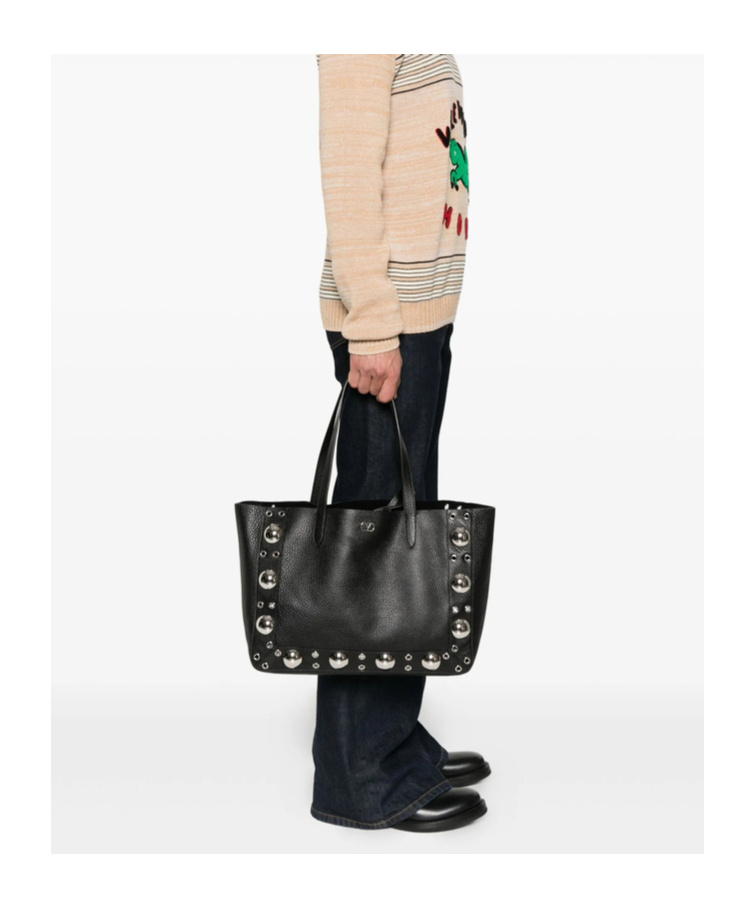 Valentino Studded Leather Tote Bag In Black