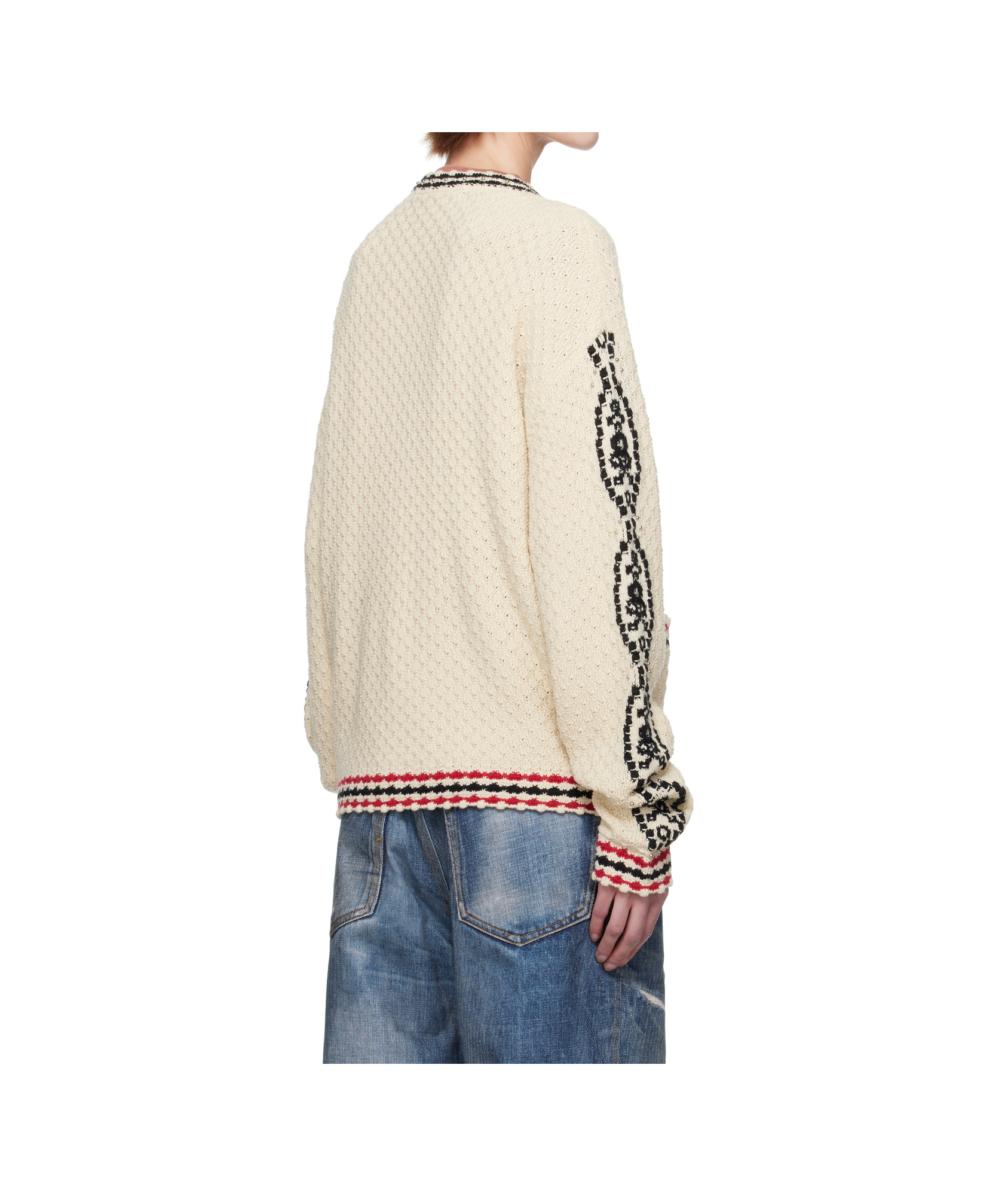 Andersson Bell Off-white Fantasia Round-neck Cardigan In Nude