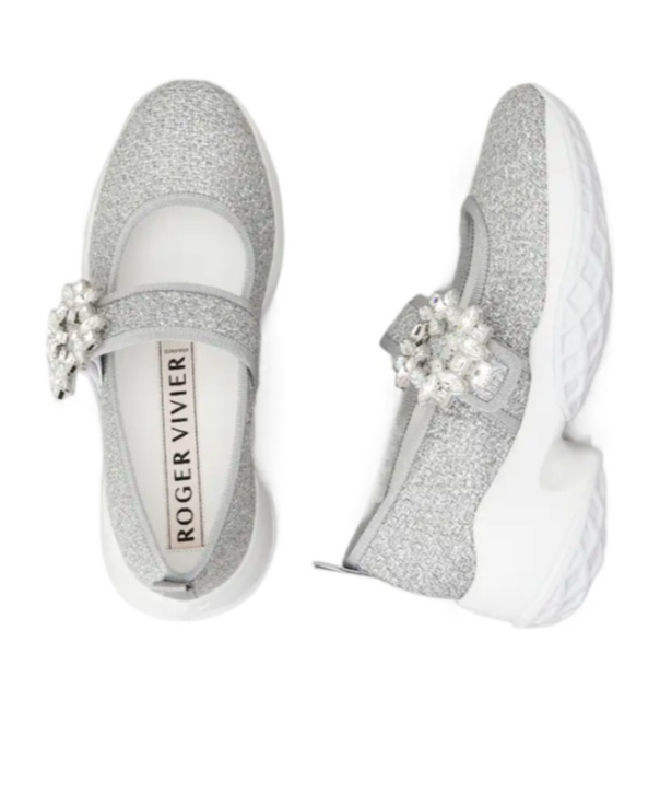 Roger Vivier Viv' Run Babies Sneakers In Lurex In Gray