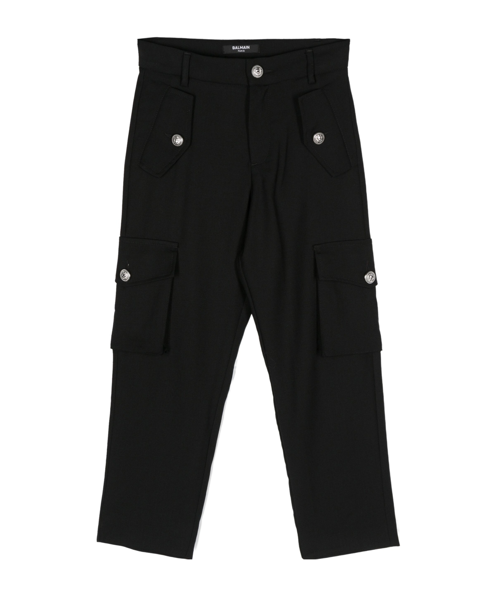 Shop Balmain Virgin-wool Cargo Trousers In Black