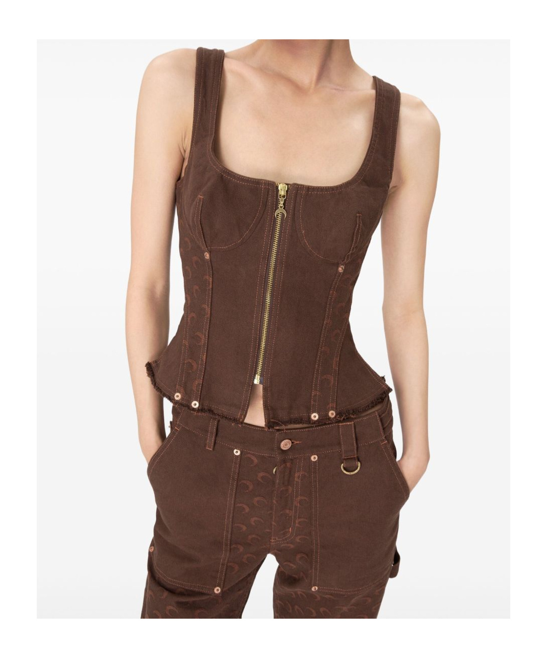 Marine Serre Moon Jacquard Twill Corset Top In Dark Brown