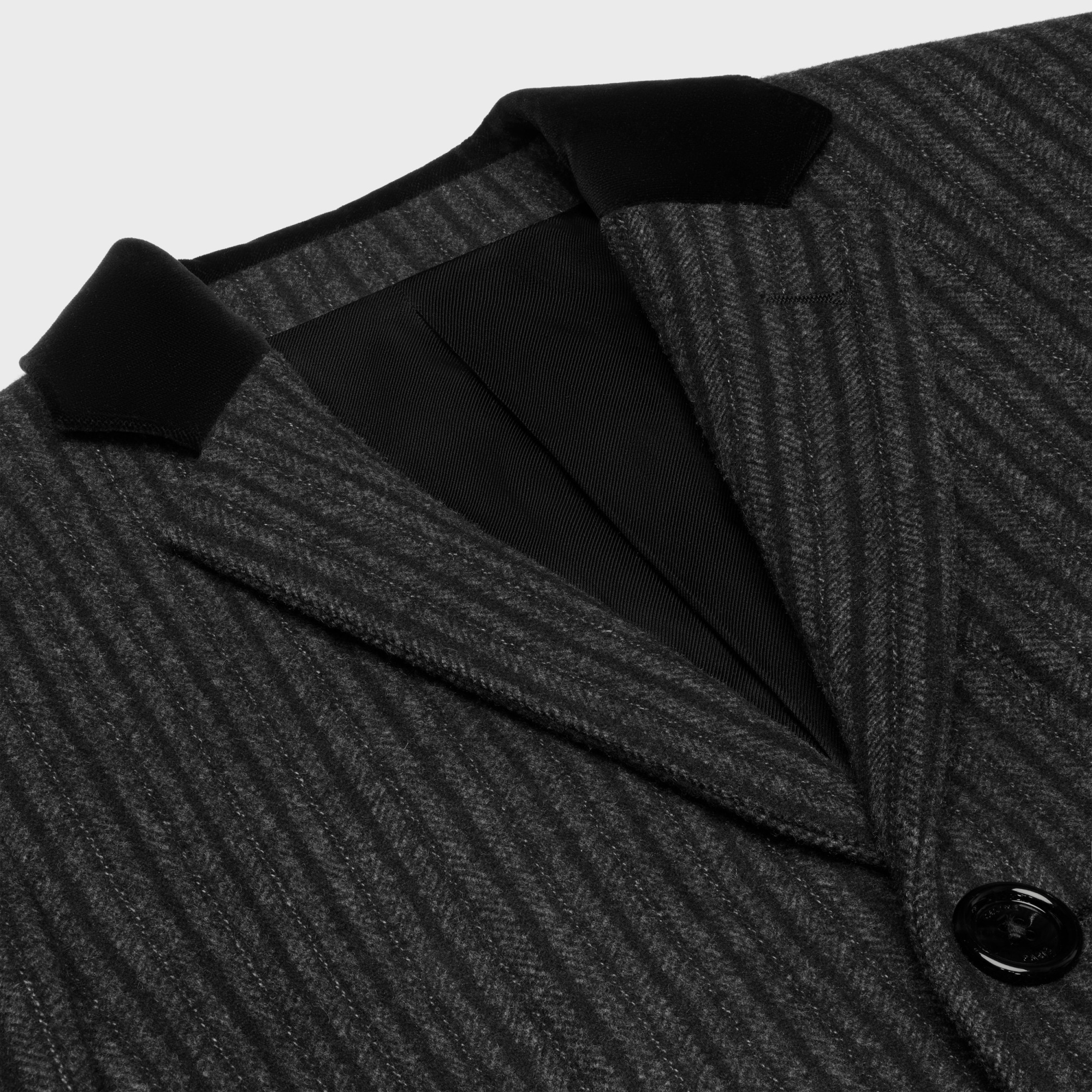 Celine Striped Wool Coat In Black