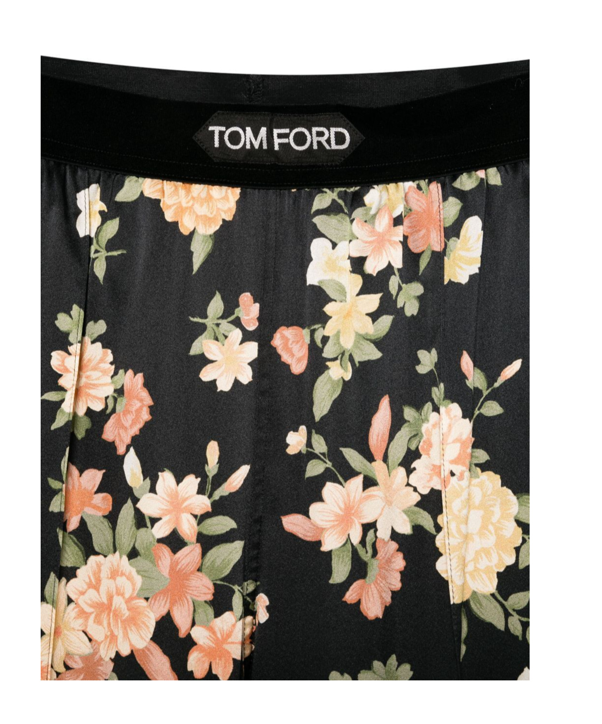 Tom Ford Wide Leg Floral Print Satin Trousers In Black