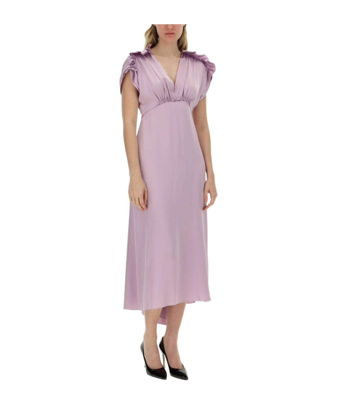 Victoria Beckham Women's V-neck Ruffle Midi Dress In Purple