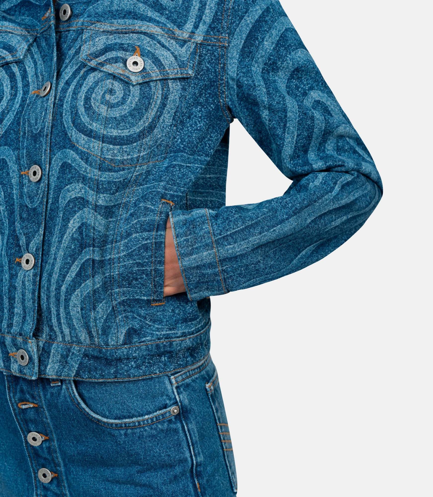 Jean Paul Gaultier Blue Spiral Denim Jacket In Blue