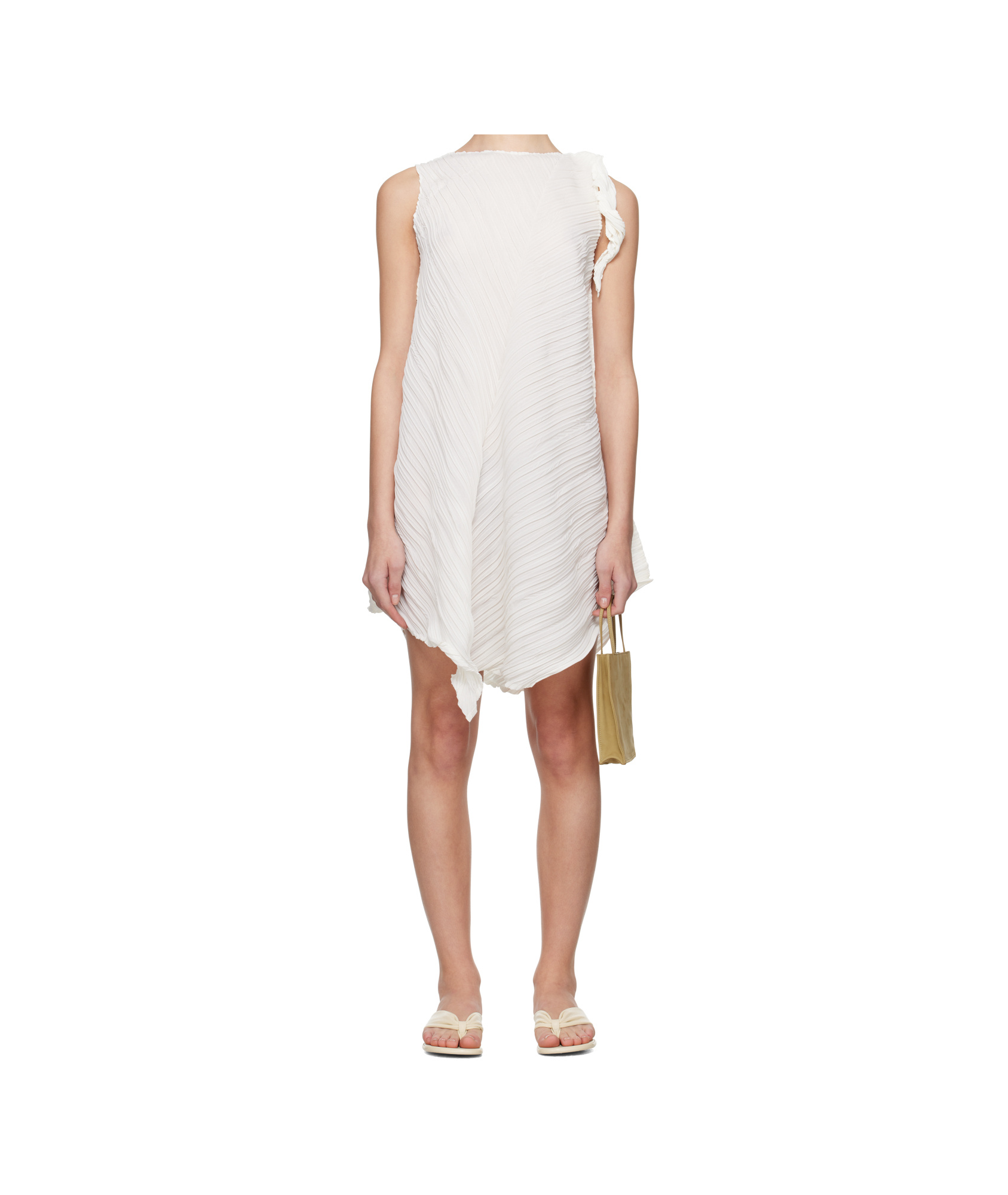 Issey Miyake Ruffled Twist Mini Dress In Neutral