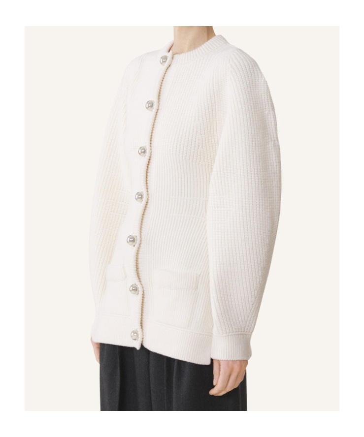 Lanvin Ribbed Button Cardigan In White