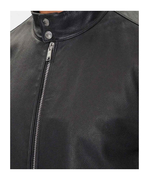 Hugo Boss Long-sleeved Leather Jacket In Black