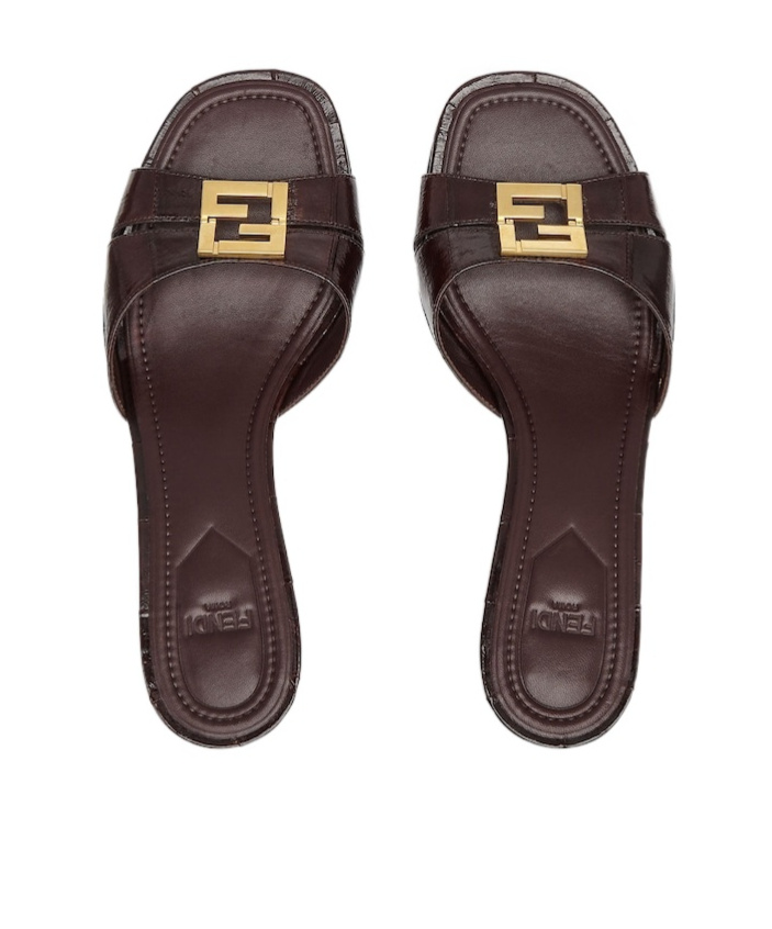 Fendi Fold Leather Kitten-heel Sandals In Brown