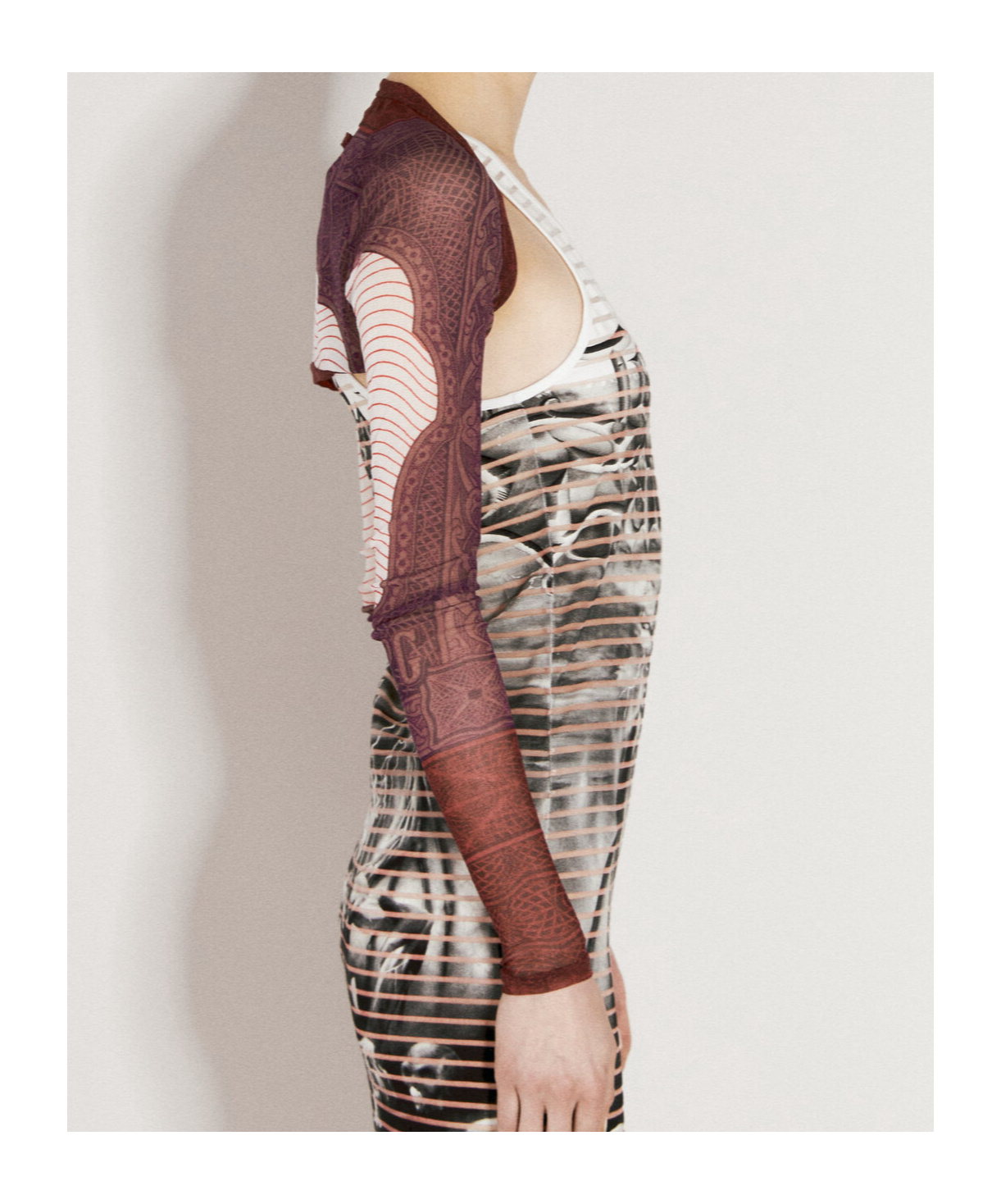 Jean Paul Gaultier Cartouche Mesh Long Sleeve Shawl In Nude