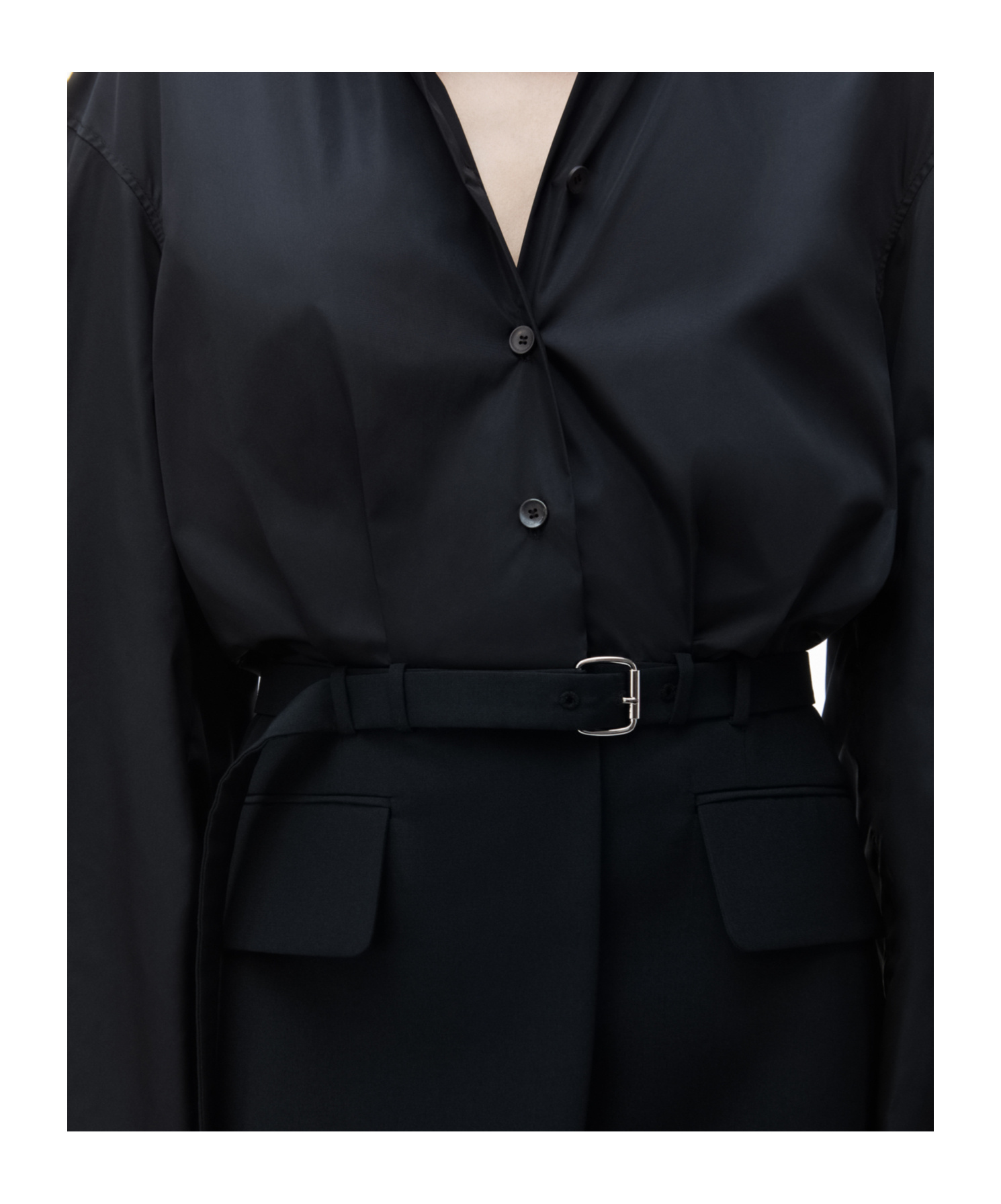 Alexander Wang Belted Button-up Shirt Blazer In Black