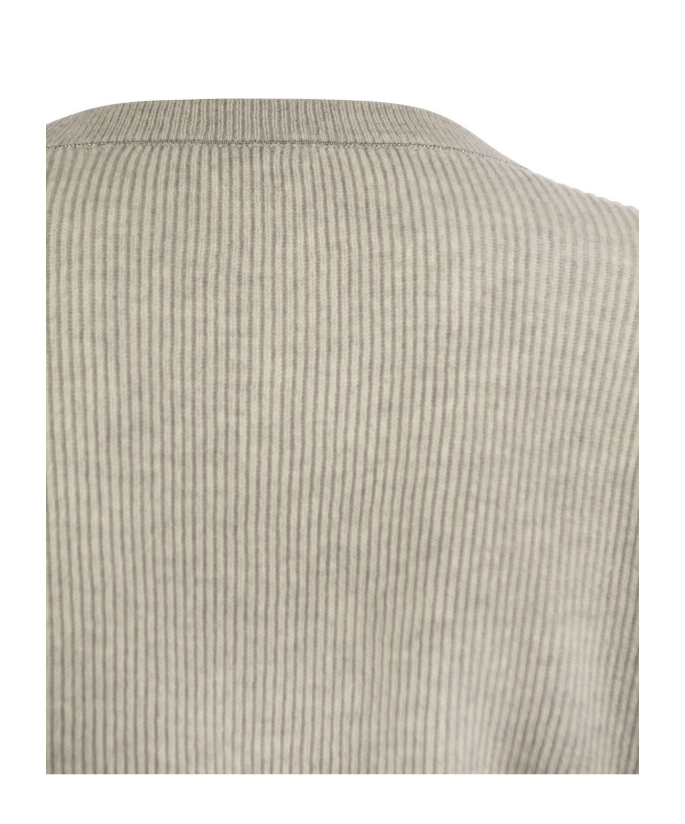 Brunello Cucinelli Women English Rib Cashmere Sweater With Monile In Nude