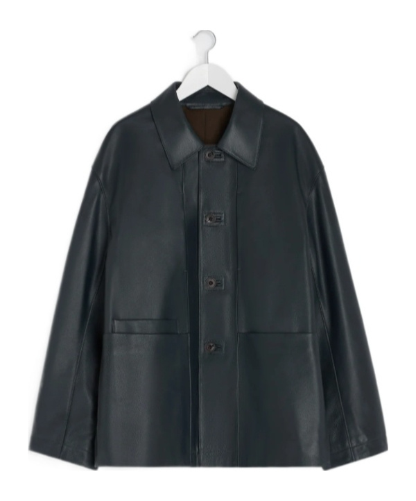 Lemaire Buttoned Leather Jacket In Gray