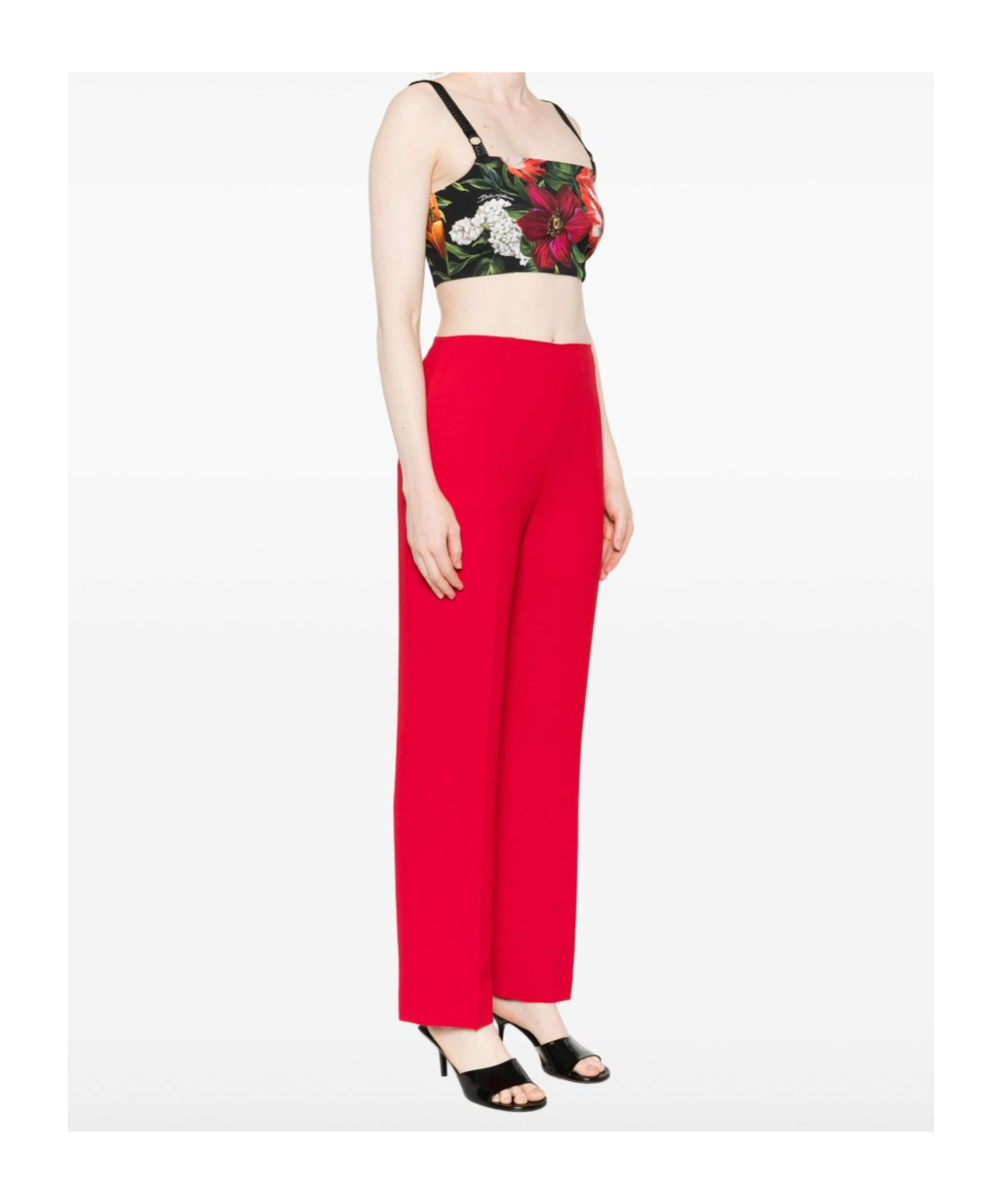 Dolce & Gabbana Floral Print Cropped Dress With Adjustable Straps In Black