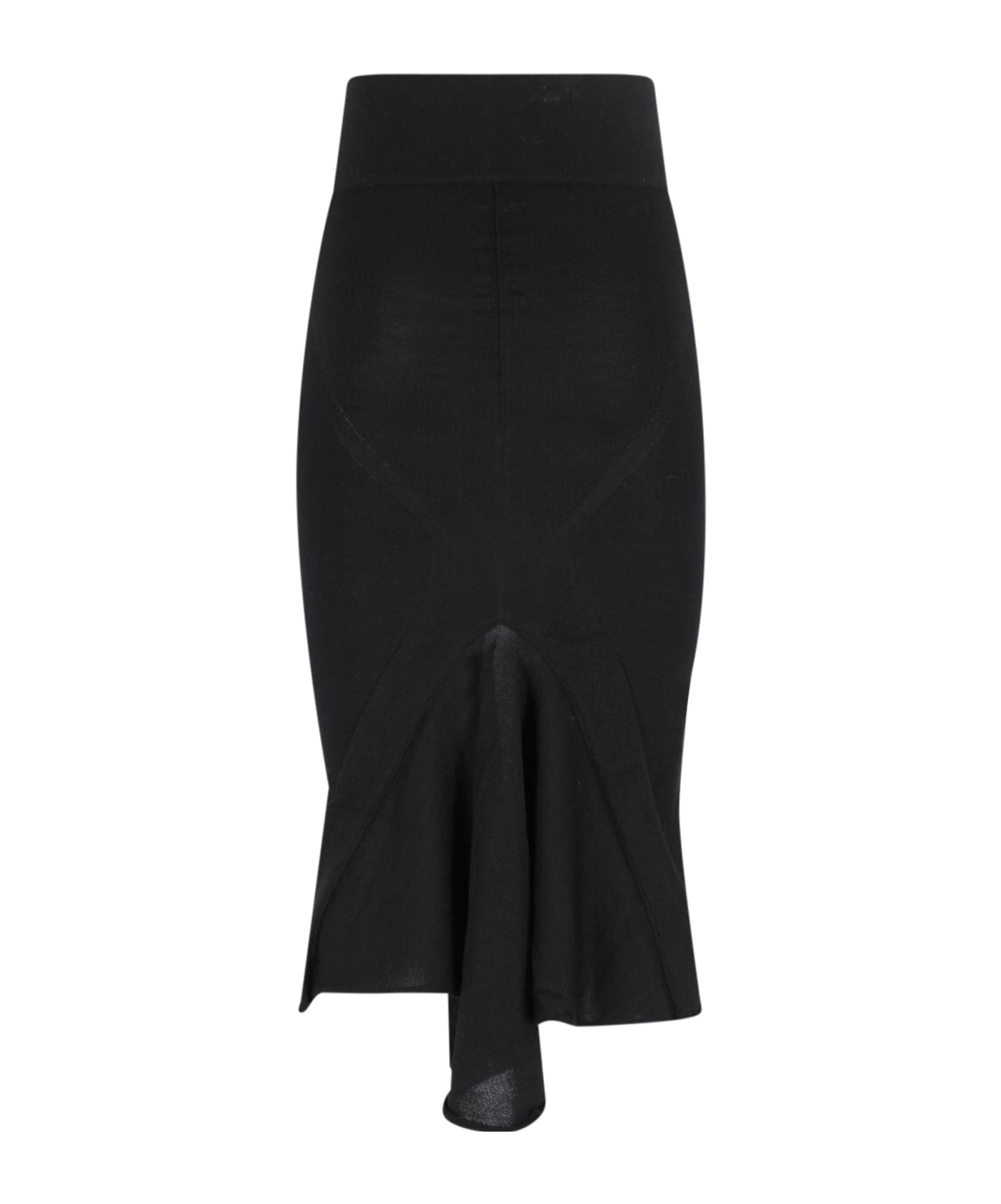 Rick Owens Asymmetrical Midi Skirt In Wool In Black