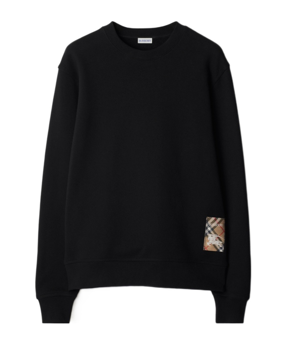 Shop Burberry Check-patch Cotton Sweatshirt In Black