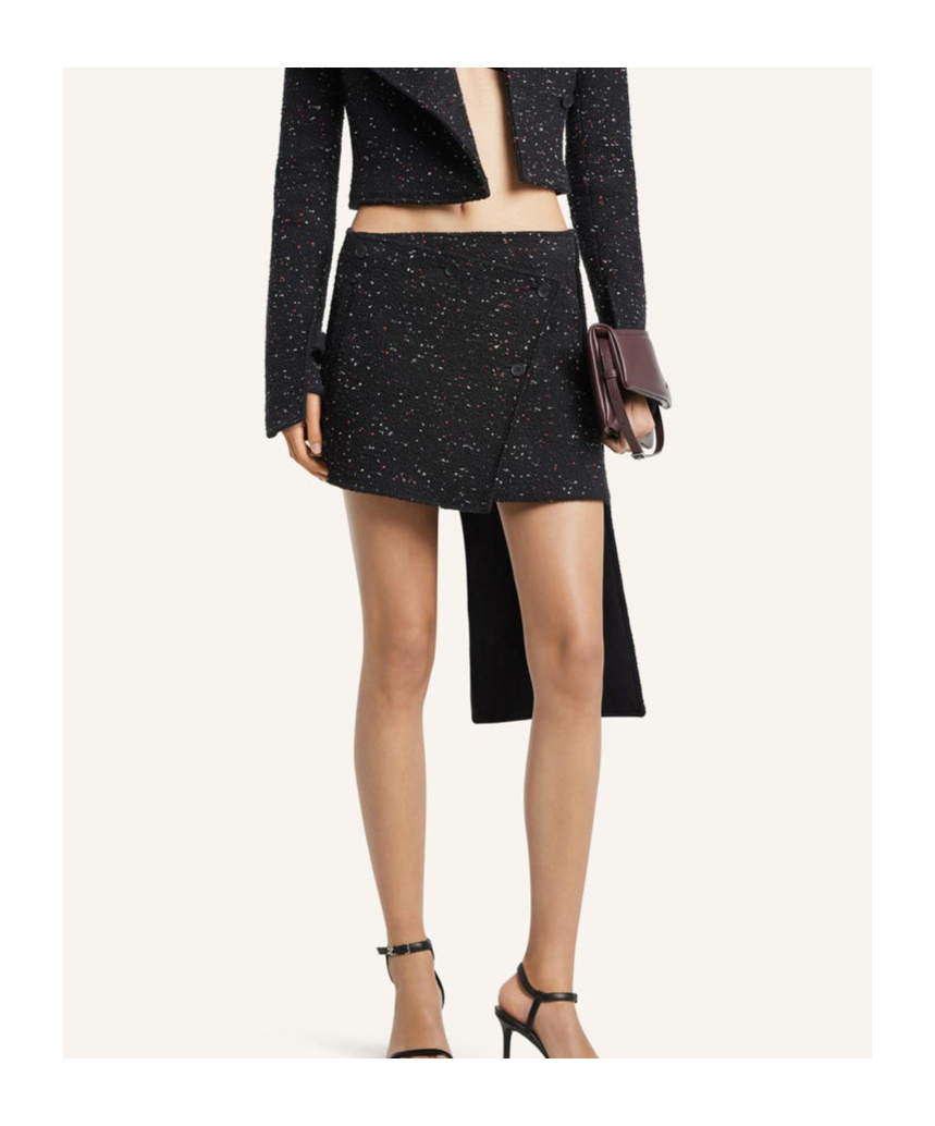 Courrèges Asymmetrical-panel Tweed Mini Skirt In Black