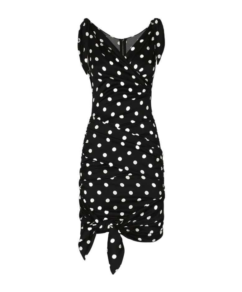 Dolce & Gabbana Polka-dot Draped Mini Dress In Black