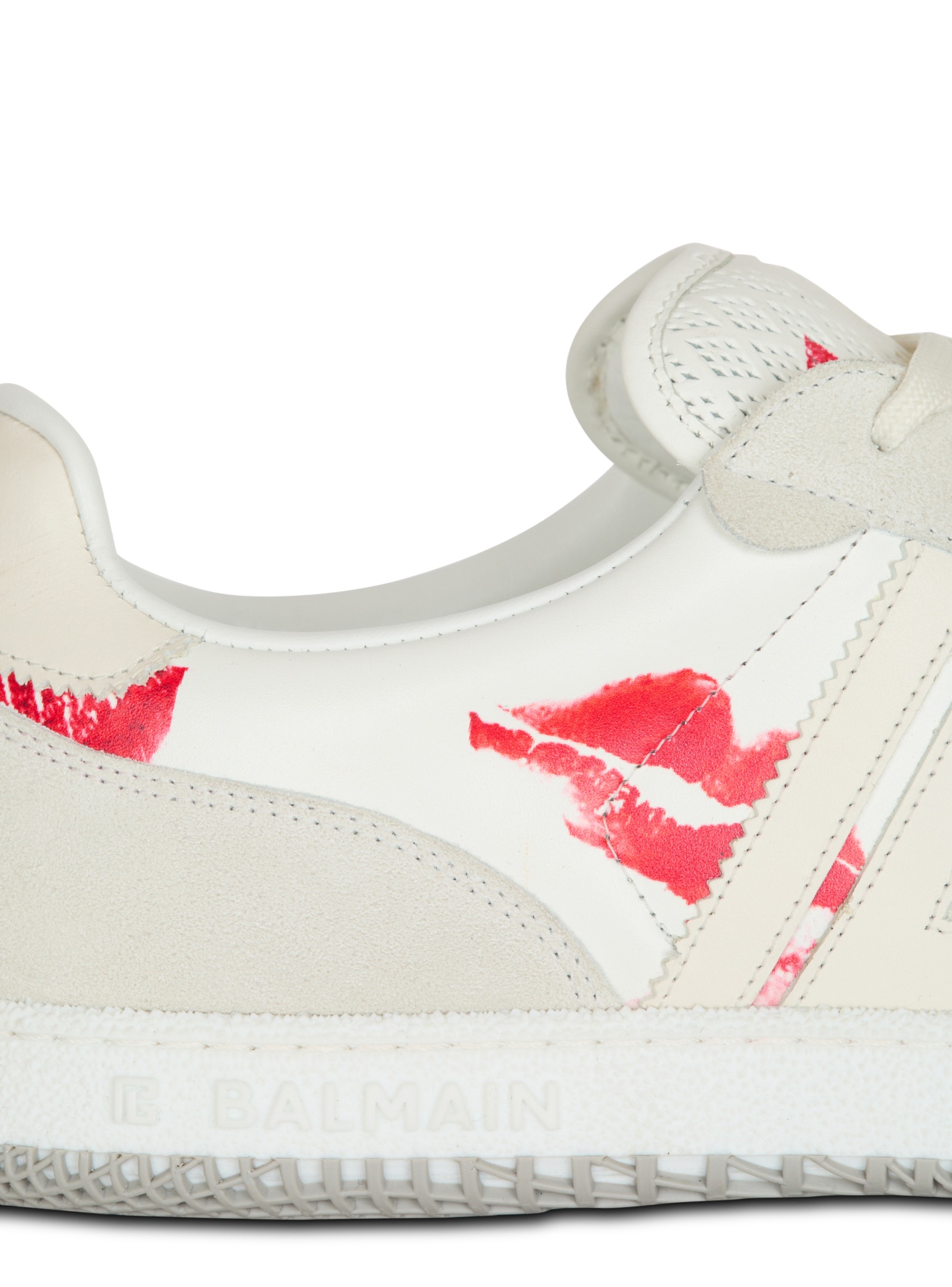 Balmain Swan Sneakers In Leather And Suede Color White And Red In White