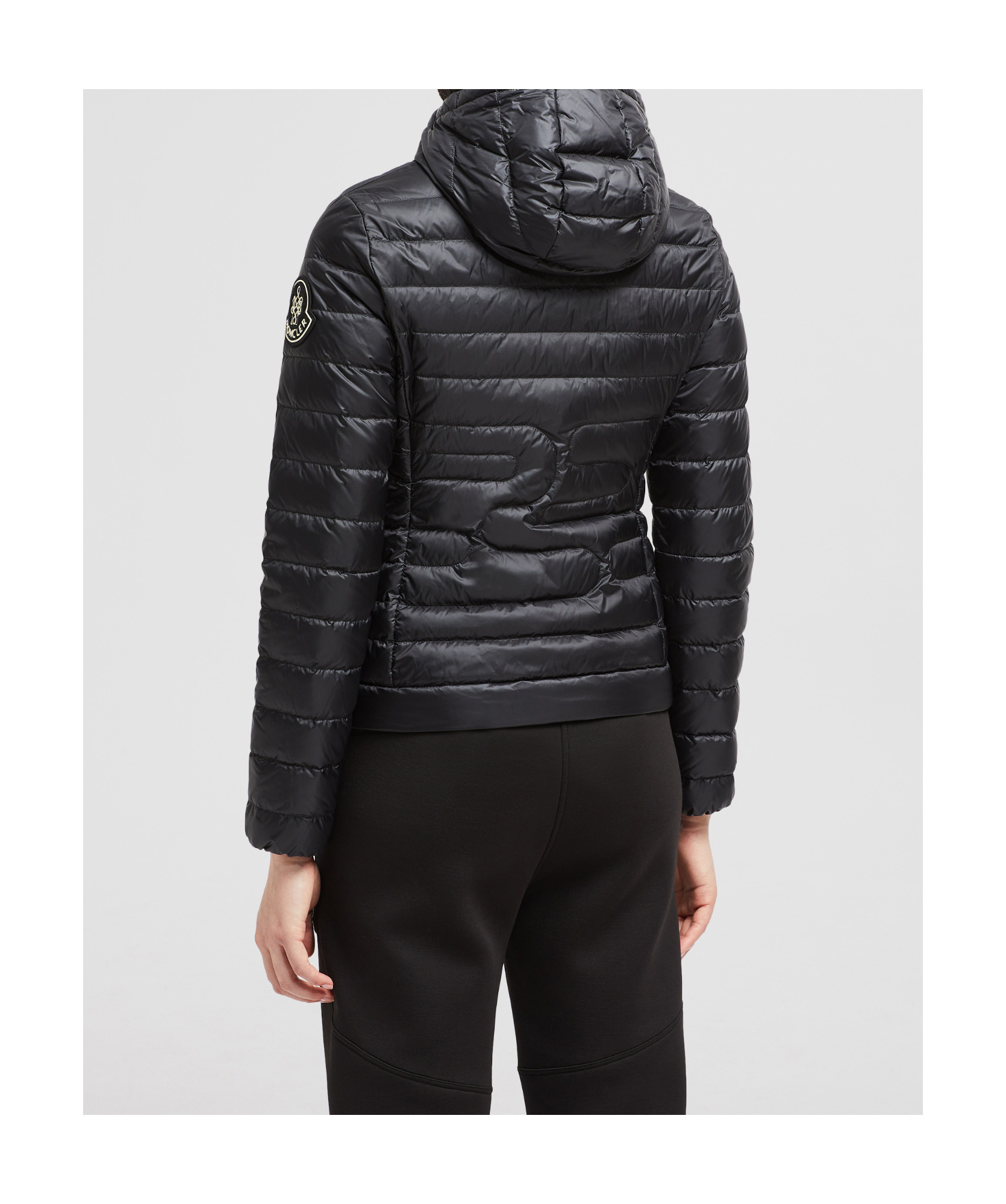 Moncler Xiaobai Hooded Snake Quilted Short Down Jacket In Black