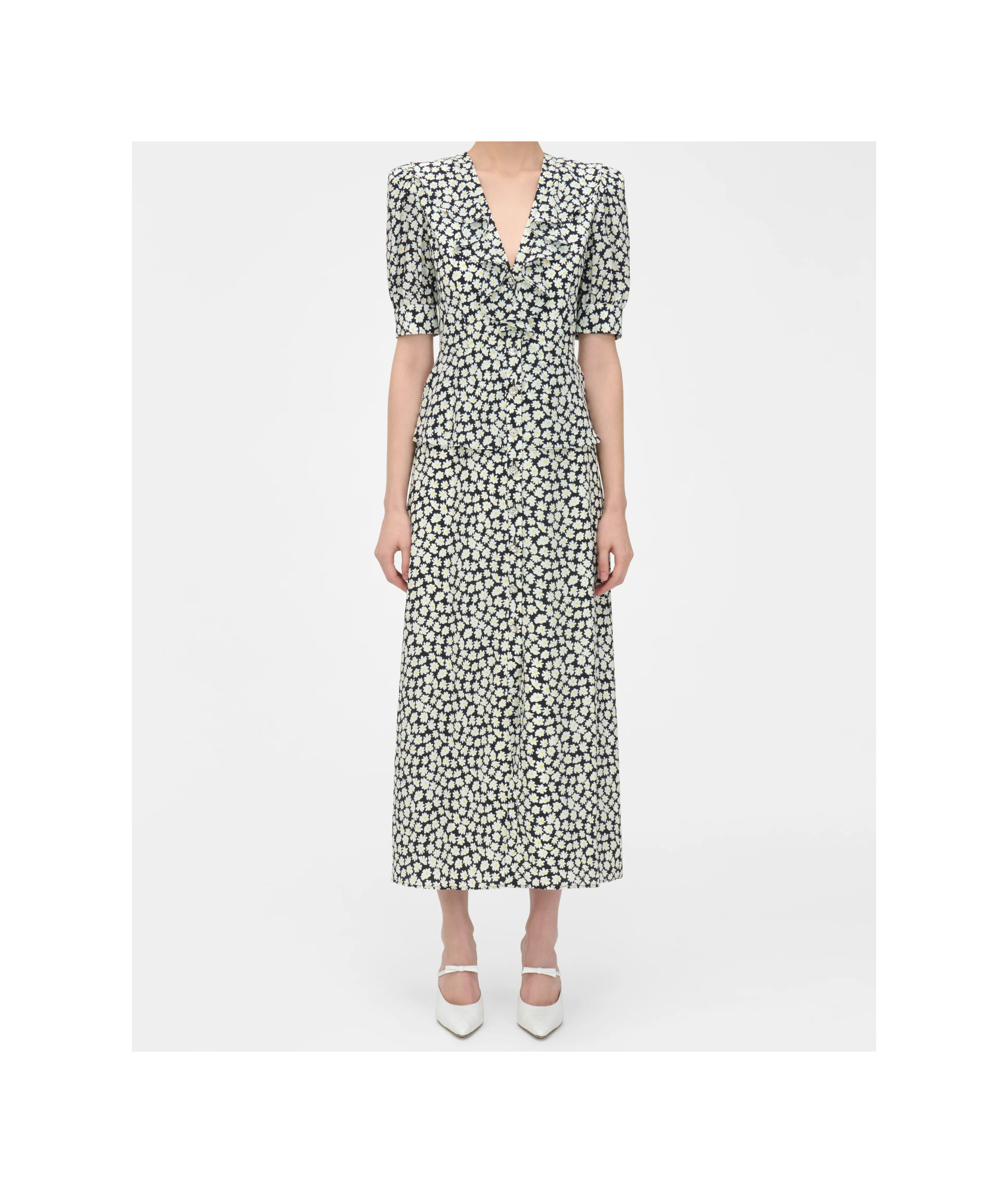 Alessandra Rich Small Flowers Print Dress In Gray