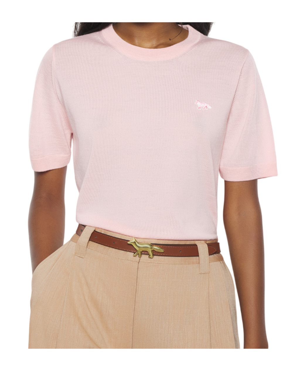 Maison Kitsuné Regular Short Sleeve Sweater With Fox Baby Patch In Pink
