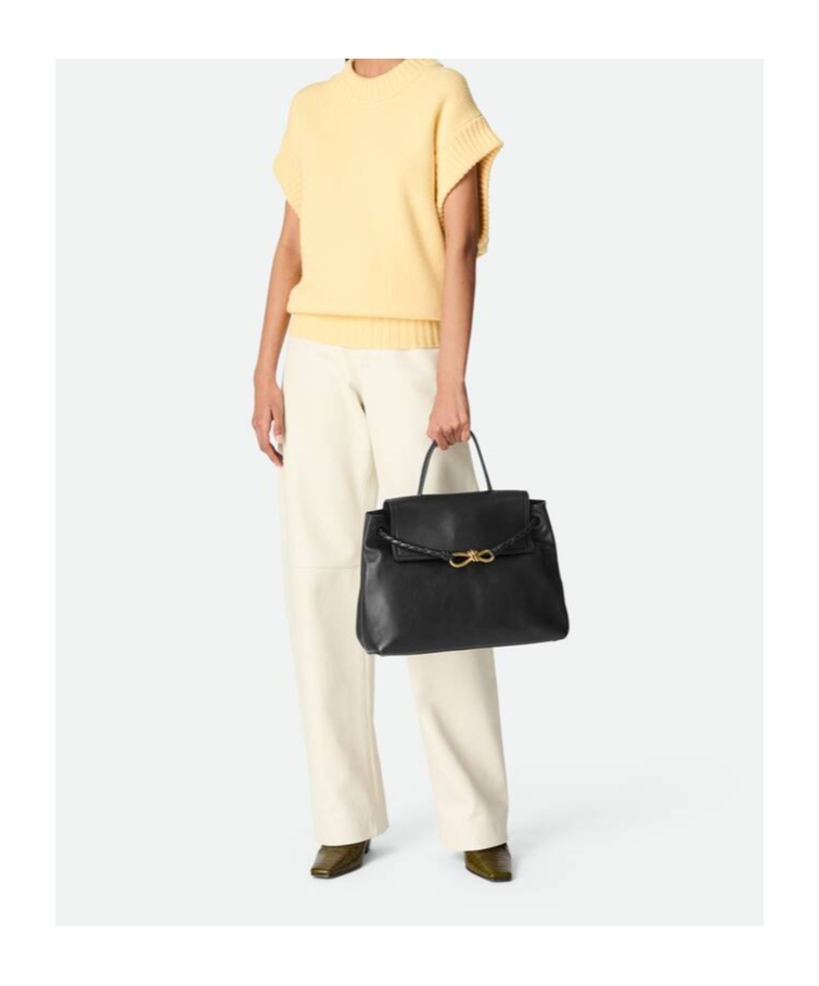 Bottega Veneta Ciao Ciao Knot Detail Leather Top Handle Bag In Black