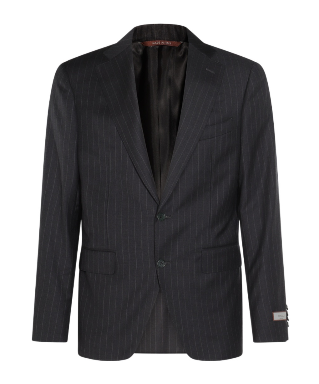Canali Pinstripe Wool Suit In Black