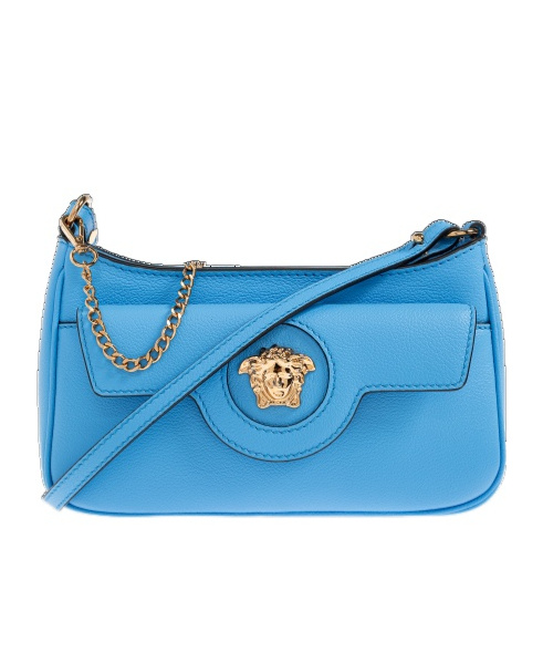 Versace Zipper Shoulder Bag In Blue