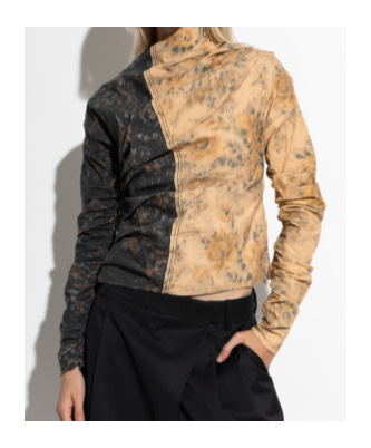 Ganni Asymmetric-neck Floral-print Top In Black