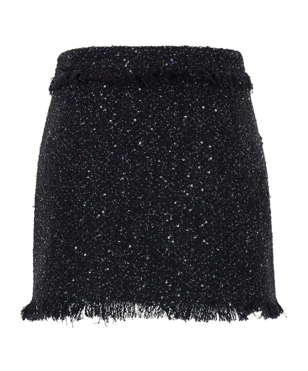 Msgm Black Mini-skirt With Multicolor Sequins In Fringed Fabric Woman In Black