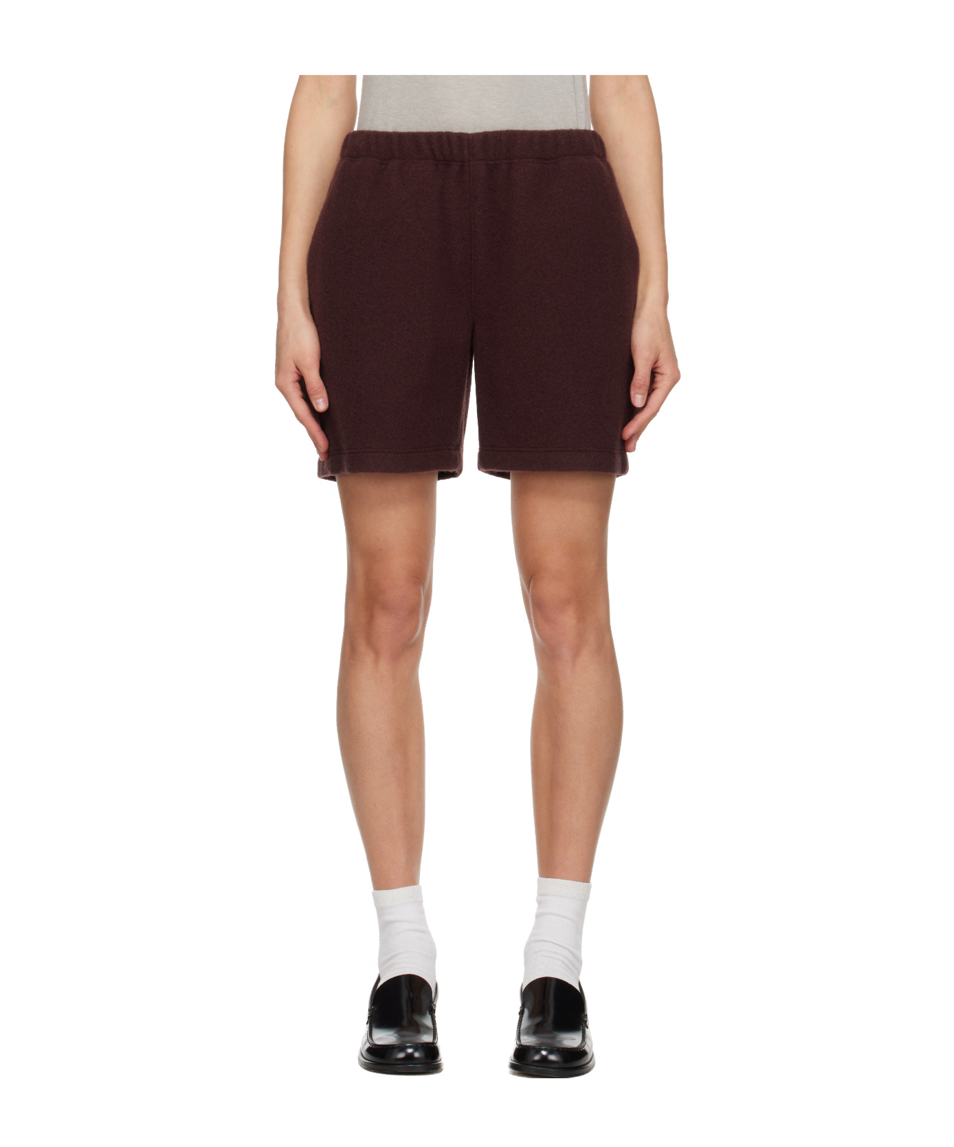 Rier Ssense Exclusive Burgundy Fleece Shorts In Burgundy